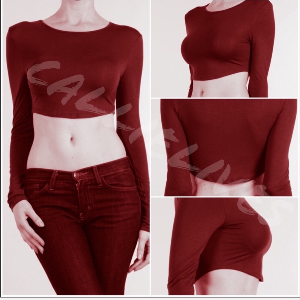 Xena Brick House: Maroon Red Crop Top long sleeve - Picture 3 of 5